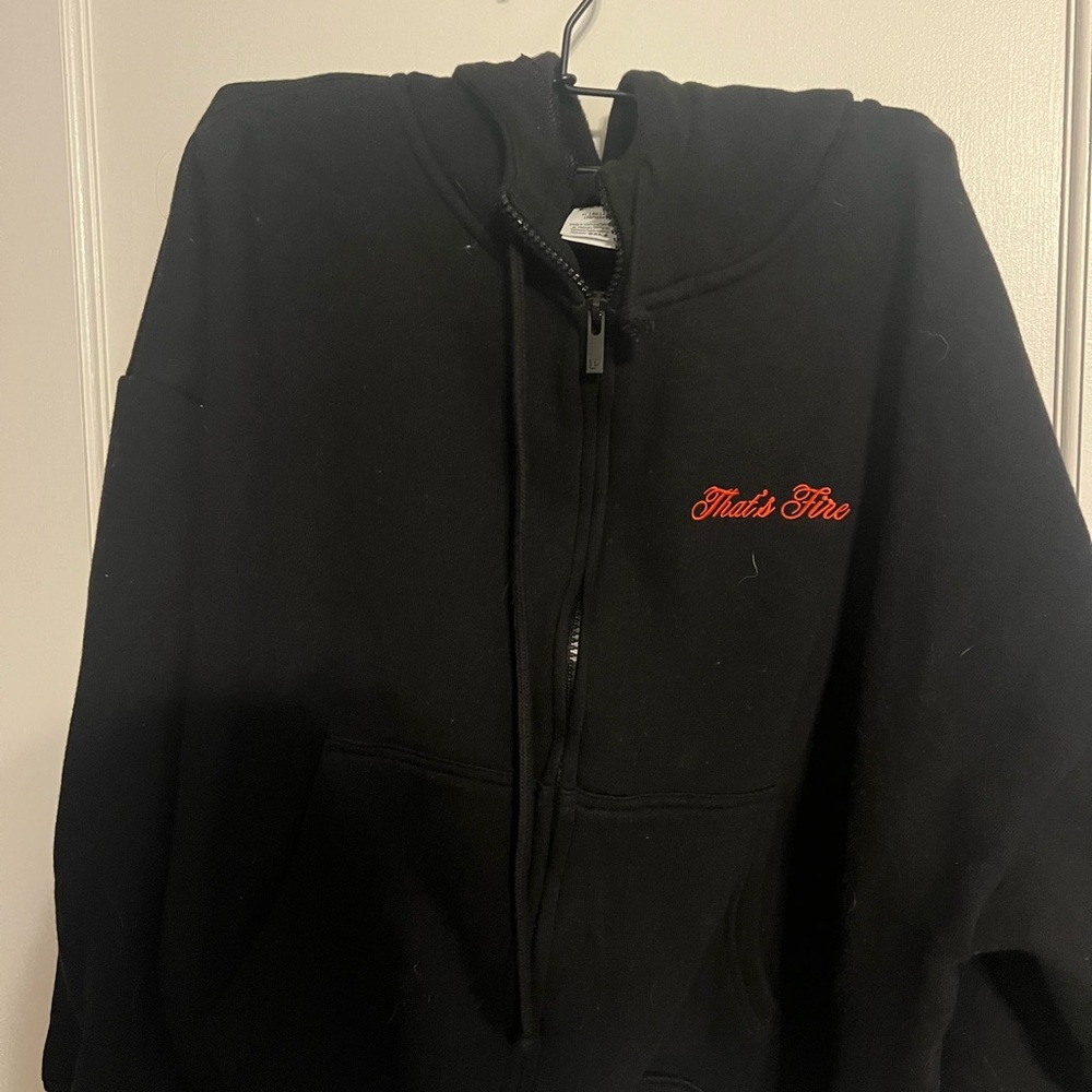 Black Zip-Up Hoodie with Red Embroidery